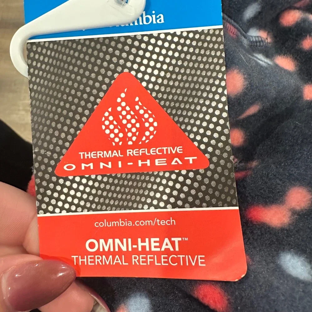 Columbia Youth Agent Heat Beanie Omni-Heat Fleece Hat Navy Pink Dot Size S